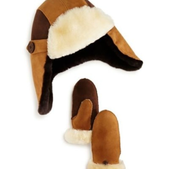 UGG Other - UGG Color Blocked  Suede/Shearling Trapper Hat Set